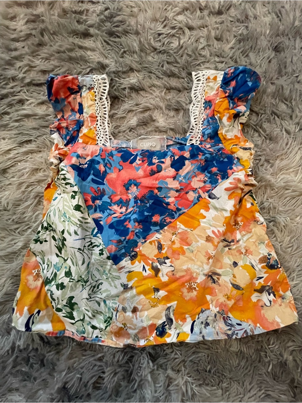 Cupio Blue, Orange & Pink Floral Lace-Trim Camisole